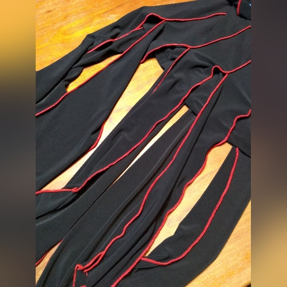 Joseph Ribkoff Black & Red Dress, Size 10, Ribbon Skirt, Spaghetti Straps - Picture 3 of 7